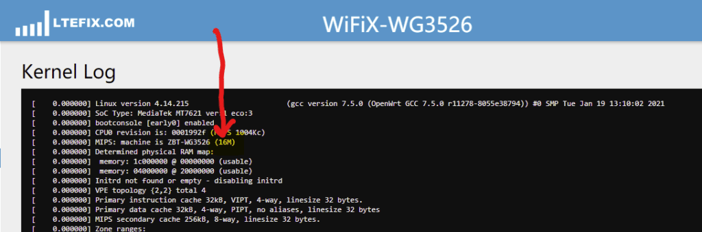 WG3526 System Kernel Log - LTEFIX - Flash Firmware Image Size